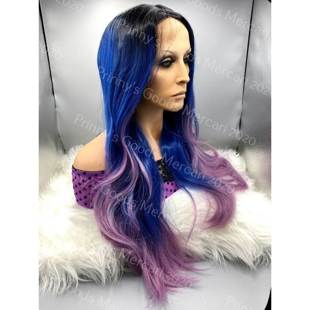 Synthetic Lace Front Wig Ombre Natural Long Layers 20"Dark Roots Hair Ship Ready - Picture 5 of 9